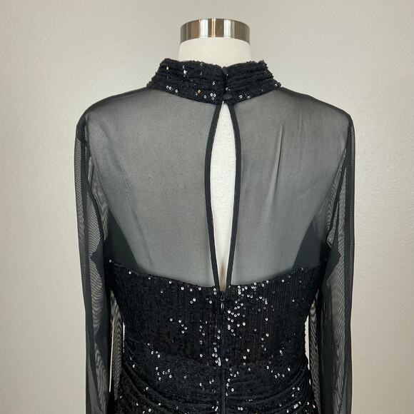 Eliza J Women's Sequined Long Sleeve Midi Sheath Cocktail Dress Black Size 8 - Picture 10 of 13